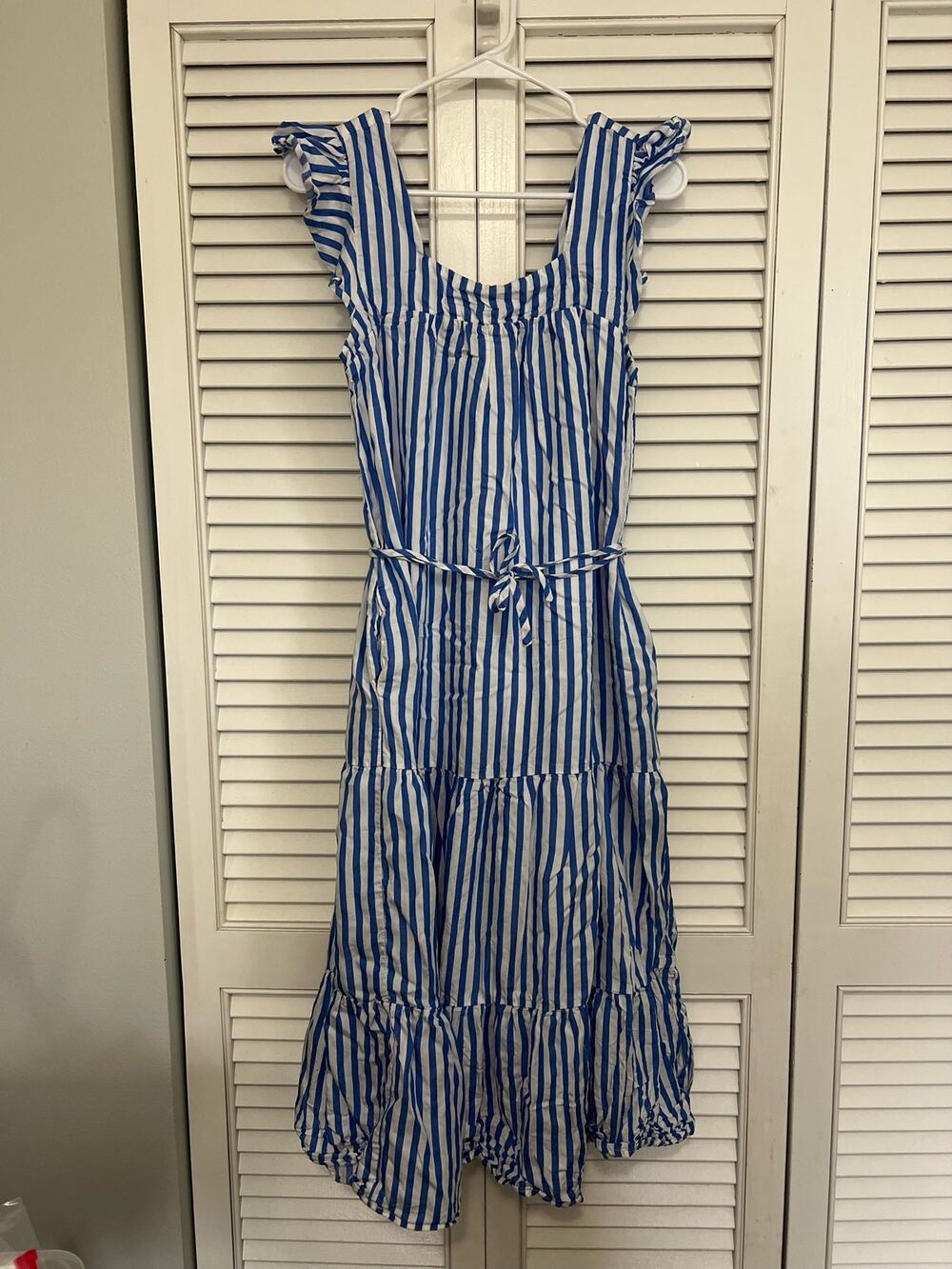 Draper James RSVP Midi Stripped Blue and Whit Flutter Sun Dress Sz: XS